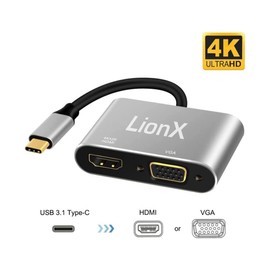 LIONX USB C to HDMI/VGA Adapter, 4 in 1 USB 3.0 Type-C Hub VGA/DVI Video Adapter, 4K UHD Male to Female Multi-Display Video Converter