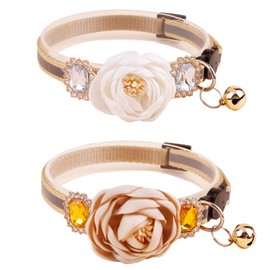 2 Pack Cat Collar Pink Floral with Bell and Removable Flower Bowtie Breakaway Adjustable Cat Collar for Girl Kitten Puppy Small Cats Dogs Daily Decoration (XQ9-4)