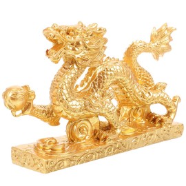 Luxshiny Chinese Zodiac Sign Dragon Golden Resin Collectible Figures Chinese Feng Shui Dragon Statue 2024 Year of the Dragon Sculpture For Happiness Wealth Gifts