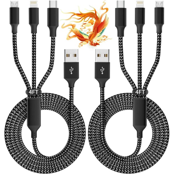 IDISON Multi Charging Cable(2Pack 4FT), 3 in 1 USB 2Pack4FT,