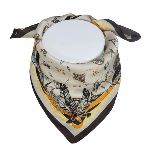 Unbranded Luxury Elegant Bandana Silky Square Scarf Beige Floral Versatile