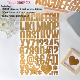 200 Pieces Large Gold Letter Stickers 2.5 inch Vinyl Bulletin Board Alphabet Letters 12 Sheets Waterproof Numer Stickers for Classroom Window Door Home Decor Mailbox DIY Crafts