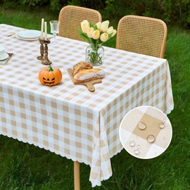 MANGATA CASA Tan Gingham Tablecloth for Rectangle Tables- Checkered Table Cloth Waterproof Kitchen & Table Linens-Polyester Buffalo Plaid Wrinkle Free Table Cover(Light Brown 60x72in)