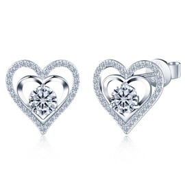MICMIF Moissanite Earrings Diamond Heart Stud Earrings 1 Carat 925 Sterling Silver Sparkle Hearts Earrings For Women, D Color VVS1 Moissanite Jewellery for Girlfriend Wife Mama