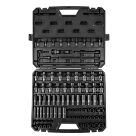 VEVOR Impact Socket Set 3/8" Drive, 90 PCS, CR-MO, SAE 1/4"-3/4" Metric 6-19mm, with Shallow & Deep Sockets, Swivel & E-Torx & Bit socket Sockets, Extension Bars, Adapters, Universal Joint