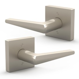 Mega Handles - SCHEIN Dummy I Lever Door Lock Handle Set for Closet or French Doors I Single Side, Non-Turning I Fits All Standard Door Sizes I Screws Included - Satin Nickel (2 Pack)