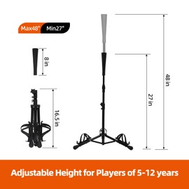 CEPHKY Portable Baseball Tee with Cup Holder, 27" to 48" Height Adjustable Batting Tee, Collapsible Baseball Tees for Hitting Training Practice, Softball Tee with Carry Bag for Youth Adult