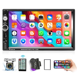 Podofo Double Din Car Stereo Radio with Bluetooth,7 Inch Touchscreen Multimedia Car Audio Receivers Support FM/USB/TF Card/AUX-in/Mirror Link/Steering Wheel Control+Remote Control+AHD Backup Camera