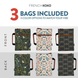 French KOKO 3-Piece Waterproof Book Carrier, Book Protector Pouch with Zipper Pocket and Handle, Paperback Protector Book Carrier Travel Book Cover Case Carrying Case