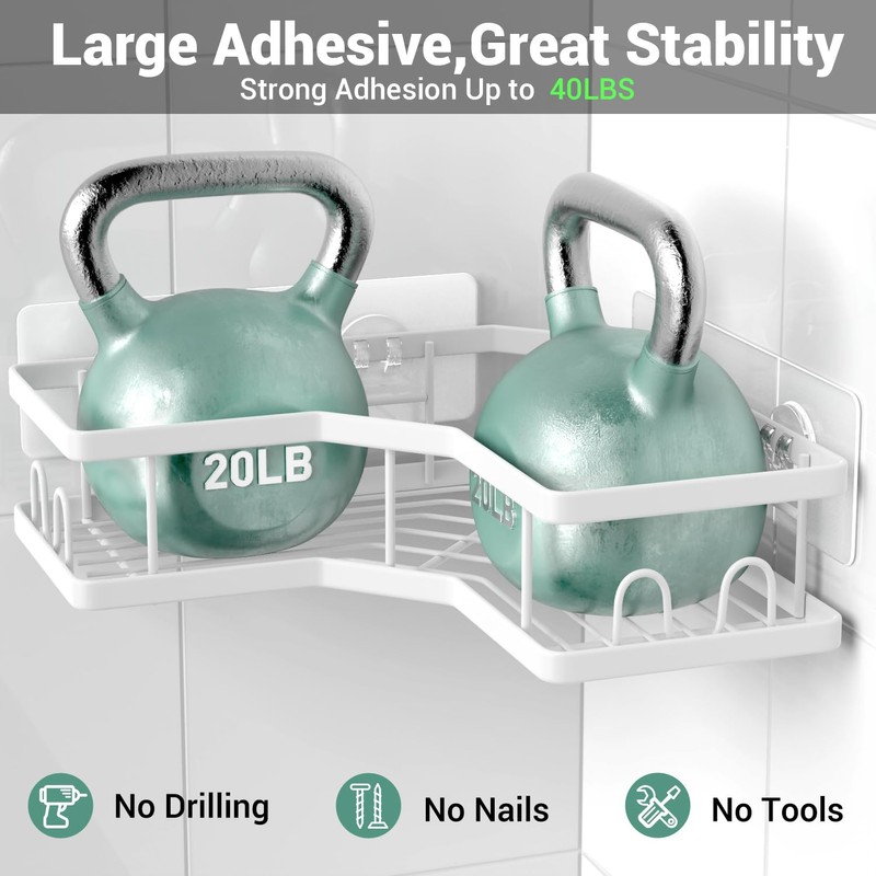 AKTECKE Corner Shower Caddy Bathroom Organizer Adhesive Shower Rack Bathtub