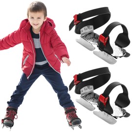 VioraWhite Toddler Ice Skates Adjustable Double Runner Ice Skates with Hook and Loop Fastener Straps Double Blade for Kids Toddler Girls Boys Children Training Shoes Beginner Junior(Black)