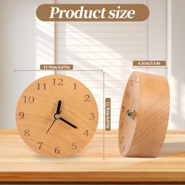 TEYCLZORE Wooden Analog Desk Clock, 4.7 inch Round Desktop Clock Decoration, Modern Desk and Shelf Clock, Silent Non-Ticking Battery Operated Table Clock Mantel Clock for Office, Living Room, Bedroom