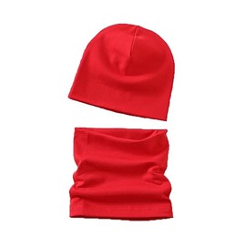 MAKFORT Children's Loop with Beanie Hat, Baby Scarves, Cotton Scarves, Winter Loop Scarf for Boys and Girls, red