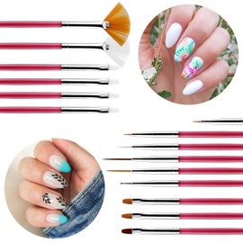 15 Pcs Nail Brushes, Nail Art Kit, Nail Art Brush Set for Nail Drawing, Nail Design, Nail Supplies (RoseRed)
