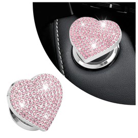Bling Push Start Button Cover with Rhinestone,Heart Push to Start Button Cover for Car Decor,Diamond Engine Start Button Cover Car Accessories Interior for Women & Girl (Pink)