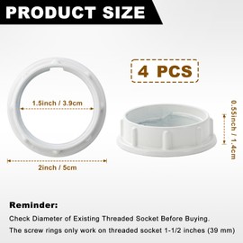 Light Socket Shade Ring - 4Pcs, E26 Ceramic Light Socket Ring, UNO Lamp Shade Adapter Ring for Pendant Light and Floor Lamps, Screw on Lamp Shades, Thread Diameter 1-1/2 Inches (39mm), Aluminum, White
