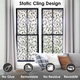 DKTIE Privacy Window Film Stained Glass Cling 35.4 x 84" Black Vine Static Decor