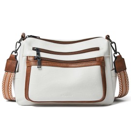 Bluome Crossbody Purses for Women, Vegan Leather Shoulder Bag Handbags Medium Hobo Bag with Guitar Strap,Beige