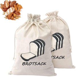 Bread Bag, Pack of 2 Bread Bags, Linen Bread Bags, Vegetable Bags, Linen Bread Bags, Reusable, for Bread and Baked Goods of All Types