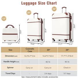Merax Luggage Set, 2 Piece Luggage with Cosmetic Case, Vintage Hardcase Suitcase with Wheels, Expandable Luggage Airline Approved(White,20"+24")