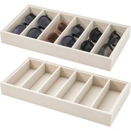 Juexica 2 Pcs Velvet Sunglasses Organizer 6 Grid Sunglass Organizer Tray Velvet Glasses Tray Stackable Glasses Display Case Velvet Jewelry Tray for Women Glasses Jewelry Watch Organizer Tray (Beige)