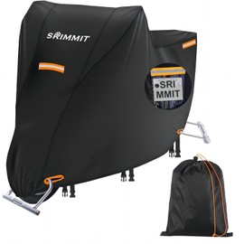 Large Motorcycle Cover with Lock Holes,420D Universal Powersports Vehicle Covers,Sun,Waterproof Outdoor Protection,with License Plate Window, 4 Reflective Strips,Storage Bag(XXXXL 106" x 37" x 55")