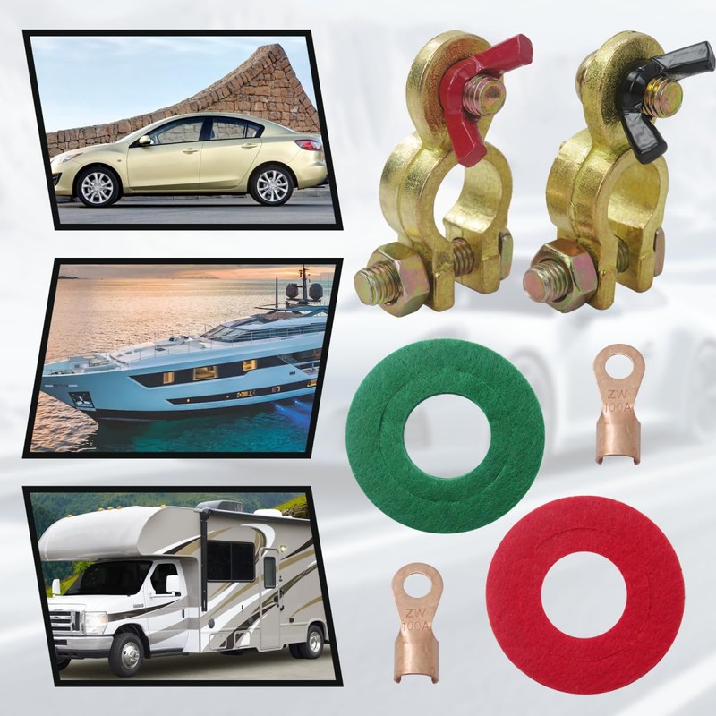 GRABOTE Solid Brass Connector Set Battery Terminal Clamp Battery Connector