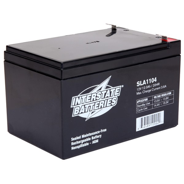 Interstate Batteries 12V 12Ah Battery (SLA1104) Sealed Lead Acid Rechargeable SLA AGM (F2 Terminal) Electric Fences, Generators, Medical Devices