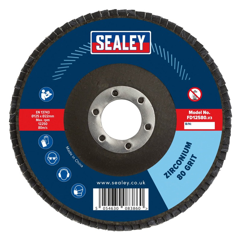 Sealey FD12580 Flap Disc Zirconium Ø125mm 22mm Bore 80Grit