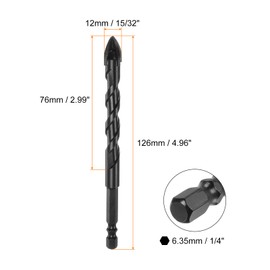 HARFINGTON 8pcs Concrete Masonry Drill Bits 12mm (15/32") Tungsten Carbide Tip Chrome Plated Long Triangle Cross Drill Bit for Ceramic Tile Brick Glass Plastic Wood, Black