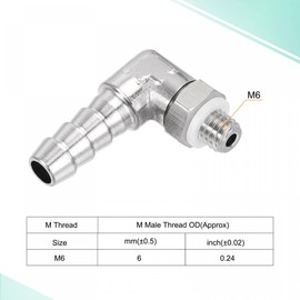 sourcing map Nickel-Plated Copper Hose Barb Fitting Elbow 6mm Barbed M6x1 Male Thread Right Angle Pipe Connector with Washer