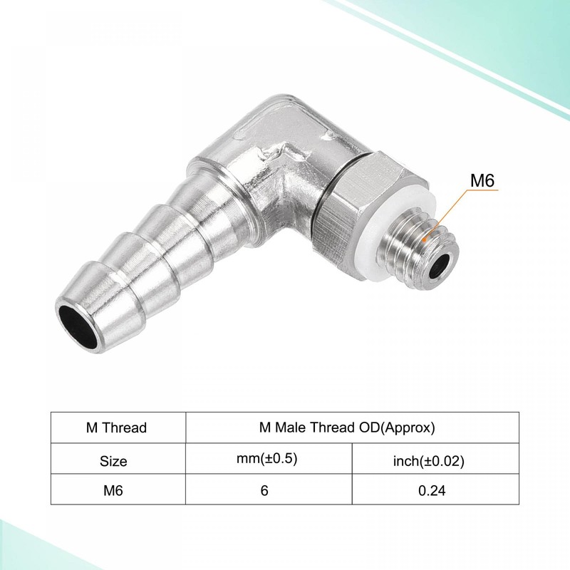 sourcing map Nickel-Plated Copper Hose Barb Fitting Elbow 6mm Barbed