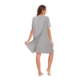 AVIIER 100% Cotton Hospital Gowns for Women Open Back Tear Away Post Shoulder Surgery Dress Adaptive Clothing Nightgowns Grey L