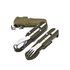 KGDUYC 2 Piece Outdoor German Army Cutlery Stainless Steel Camping Cutlery Set 6 Pieces Camping Cutlery Set Green Silver