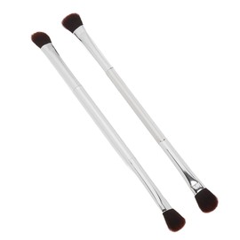 Juego de Brochas para Sombra de Ojos, Brochas de Maquillaje Plateadas de Doble Punta con Pelo de Fibra para Contorno de Párpados y Nariz, 2 Uds de Herramientas Cosméticas