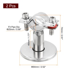 sourcing map 2 Pack Pipe Support, Stainless Steel Pipe Support Bracket, Pipe Strap Clamp with Screw for Dia 25mm Pipe Tube