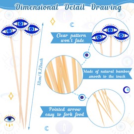 Tioncy 100 Pcs Evil Eye Cocktail Picks 4.7 Inch Cocktail Toothpicks for Appetizers Decorative Bamboo Skewers Evil Eye Decorations Blue Fruit Food Picks for Party Supplies