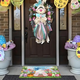 boilopp home Happy Easter Door Mat, Welcome Easter Doormat, Easter Decor Non Slip Bunny Egg Rug Flowers Floor Mat 17"x30" Spring Decorations for Indoor Outdoor (Easter 3, 17"x30")