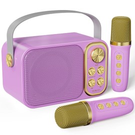 BESCOST Karaoke Machine with 2 Microphones, Mini Karaoke System with 7 Voice Effects, Portable Bluetooth Karaoke Speaker for Children and Adults, Perfect for Parties, Birthdays (Purple)