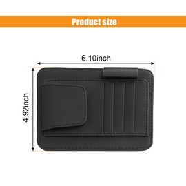 Leather Car Sun Visor Organizer Clip, Universal Car Truck Visor Document Holder with Sunglasses Clip, Auto Visor Pocket Storage for Bill Card Registration/Driving License Pen (Black)
