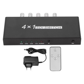 SDI Switcher 4x1 4 in 1 Out 1080P Resolution SDI Switcher 3G HD SD SDI Switcher with Remote Control for TV Stations Security Monitoring 100‑240V EU Plug