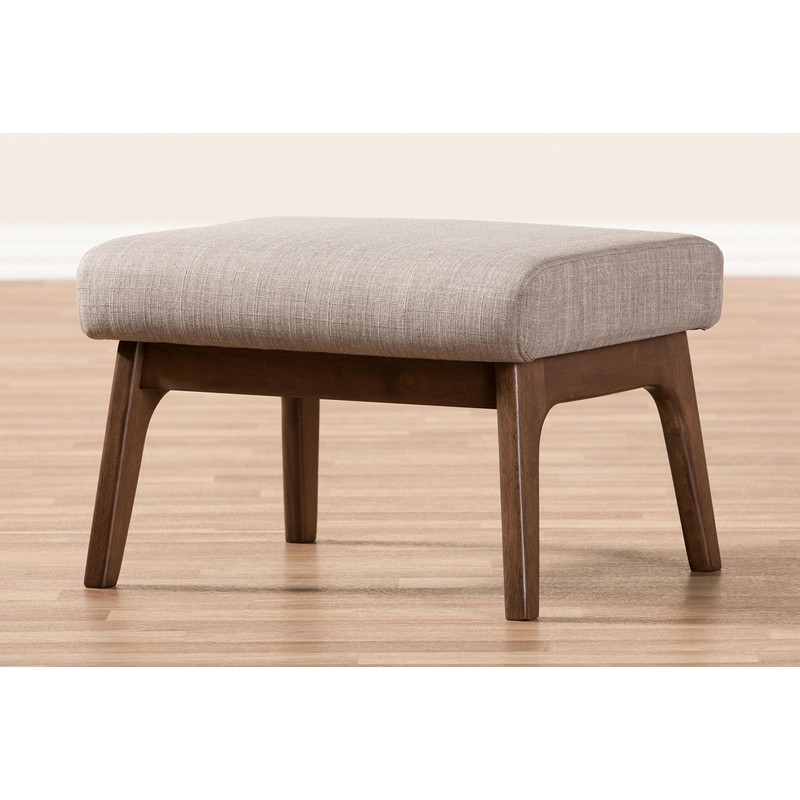 Baxton Studio Birk Mid-Century Modern Walnut Wood Light Grey Fabric