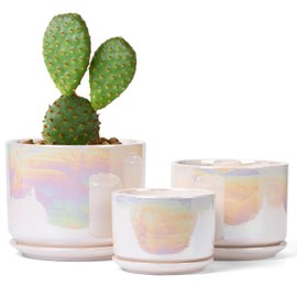 EFISPSS Plant Pots, 4+5+6 Inch Pots for Indoor Plants,Ceramic Planter Pot with Drainage Hole,Flower Pots for Succulent Cactus,Set of 3 - Rainbow Pearl Glaze