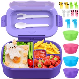 TIME4DEALS Lunch Box Kids Adult Bento Box Bento-Style Lunch Box 1300ml Ideal Portion Size Leak Proof for Teens Toddlers, BPA Free Lunchbox Containers for School Work Picnic (Purple)