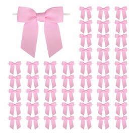 Meseey 50 Pcs 4 Inch Grosgrain Ribbon Twist Tie Bows Pretied Bows Premade Craft Bows for Treat Bags Gift Wrapping Basket Wedding Baby Shower Brithday Valentine's Day Christmas Party (Pink)