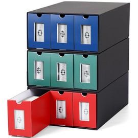 Wonderjune 9 Drawer Trading Card Storage Box Includes 9-600 CT Boxes Trading Card Organizer Collection Box Fit for TCG, Sport Games (Black)