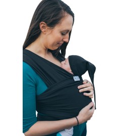 Baby Wrap Sling Organic Stretchy Premium Carrier | UK/EU Safety Tested | Made in UK by Joy and Joe | Suitable from Birth to 16Kg | with Hat, Bag and Full Colour Instruction (Black)