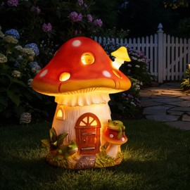 Juliahestia Mushroom Solar Lights Outdoor Decor：Fairy Garden House Outside Decorations Yard Art Resin Led Cute Statue Lawn Ornament Frog Figurines Gift for Housewarming Gardener Birthday