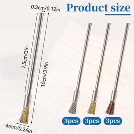 Wire Brushes, Stainless Steel Wire Brush for Drills, 9 Pieces, 3 Colours, 3 mm Wire Brush, Small Wire Brush, Stainless Steel Wire Brush for Cleaning Rust, Corrosion, Dirt Paint