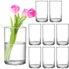 Frcctre 8 Pack 6 Inch Glass Cylinder Vases, Clear Glass Vases Floating Candle Holders Flower Vase Hurricane Candle Holders for Wedding Centerpieces and Home Decoration